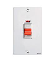 Schneider Electric GET Ultimate Flat Plate 45A 2G DP Switch with Neon (White Metal)