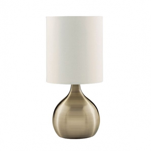 Searchlight Touch Table Lamp Antique Brass Base White Drum Shade