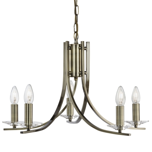 Searchlight Ascona 5Lt Ceiling Antique Brass Twist Frame With Clear Glass Sconces