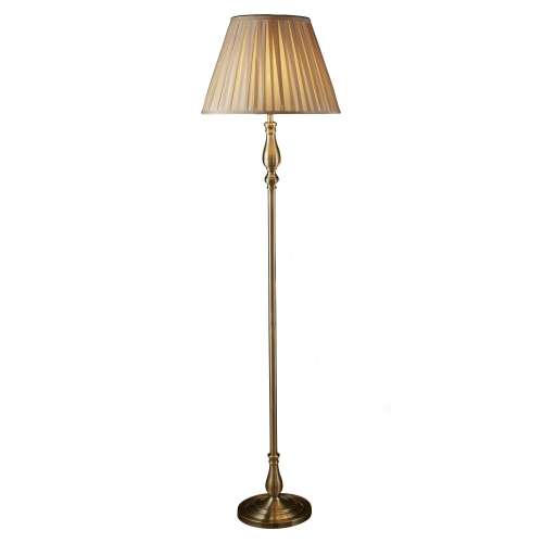 Searchlight Antique Brass Floor Lamp With Pleated Fabric Shade