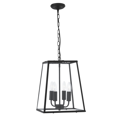 Searchlight Voyager Matt Black Tapered 4 Light Lantern With Clear Glass Metal Panels